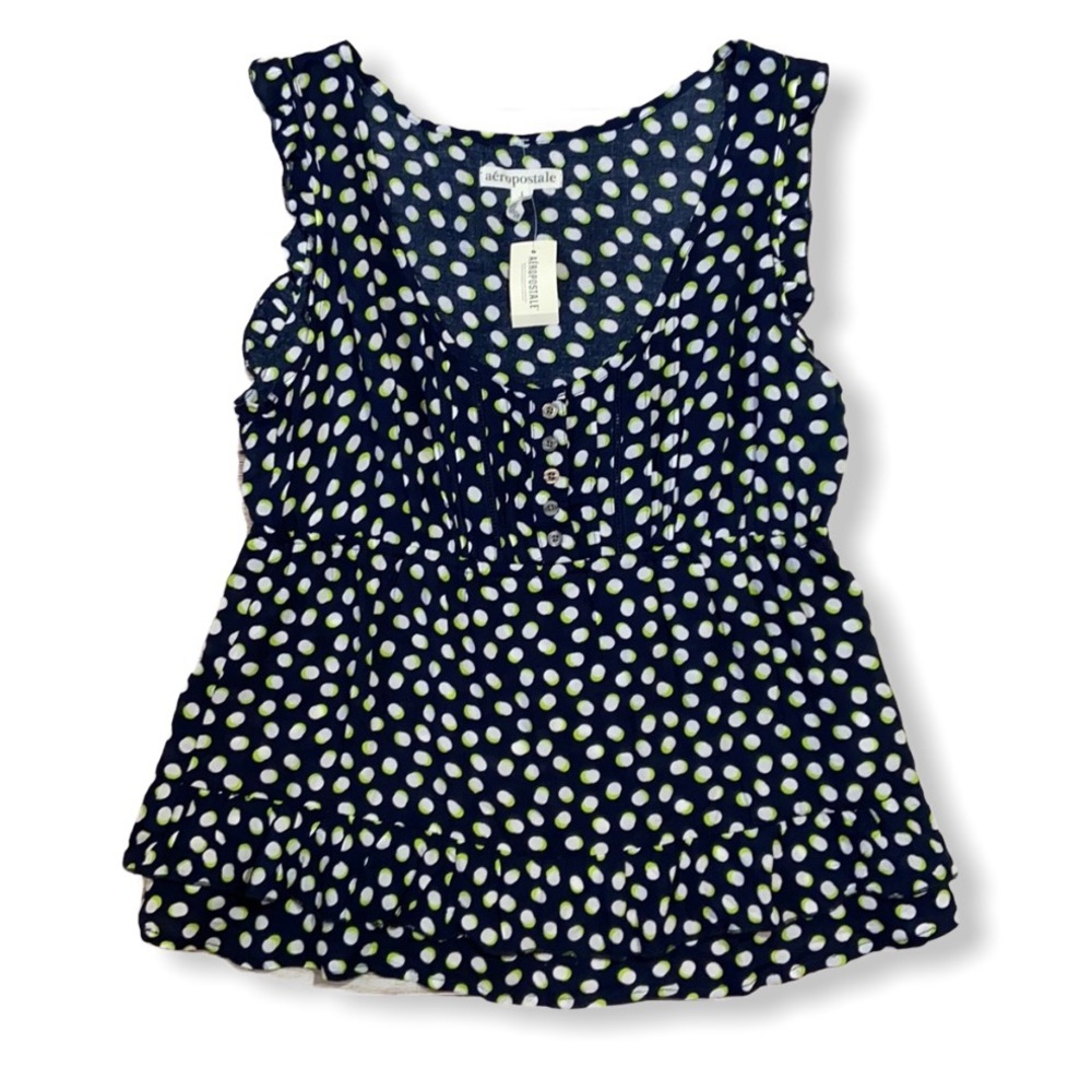 Aeropostale NWT Navy Blue Polka Dot Empire Waist Sleeveless Top Women’s Large
